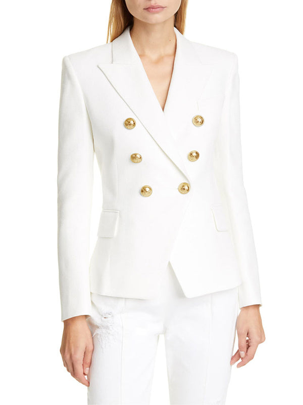 Notch-Collar Button-Detail Long-Sleeve Blazer