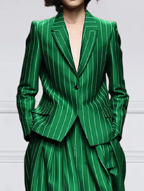 Striped Notch-Collar Long-Sleeve Relaxed Blazer