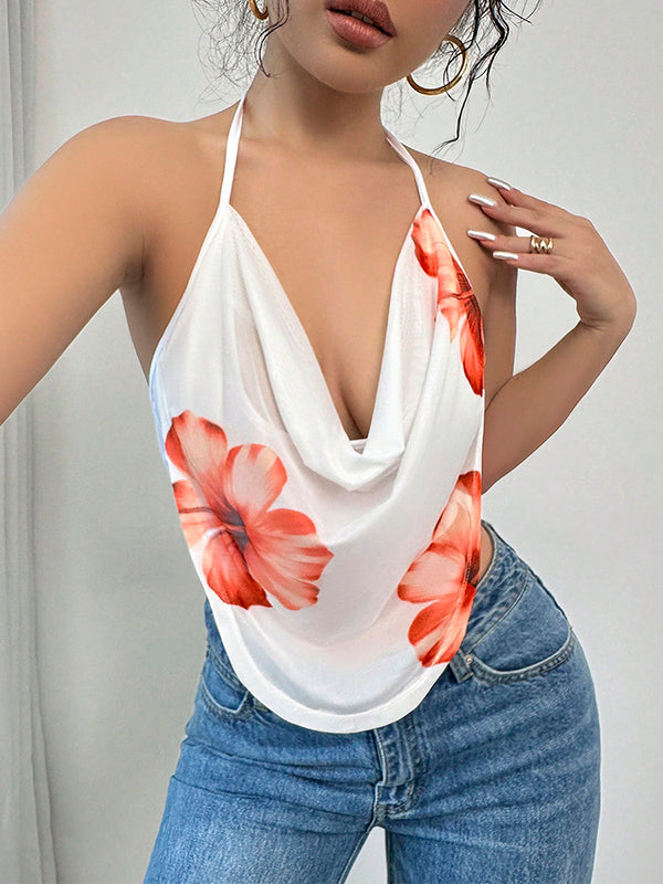 Floral Halter-Neck Sleeveless Vest