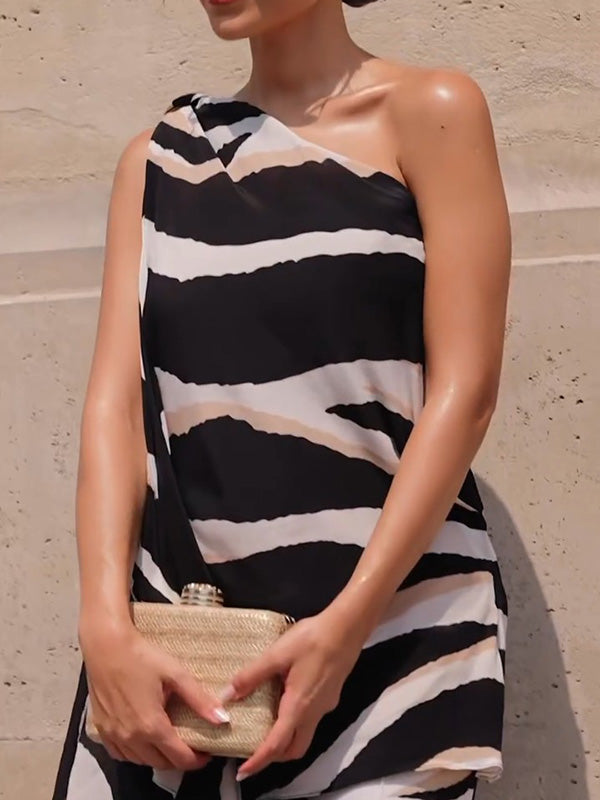 One-Shoulder Asymmetric Sleeveless Relaxed Vest
