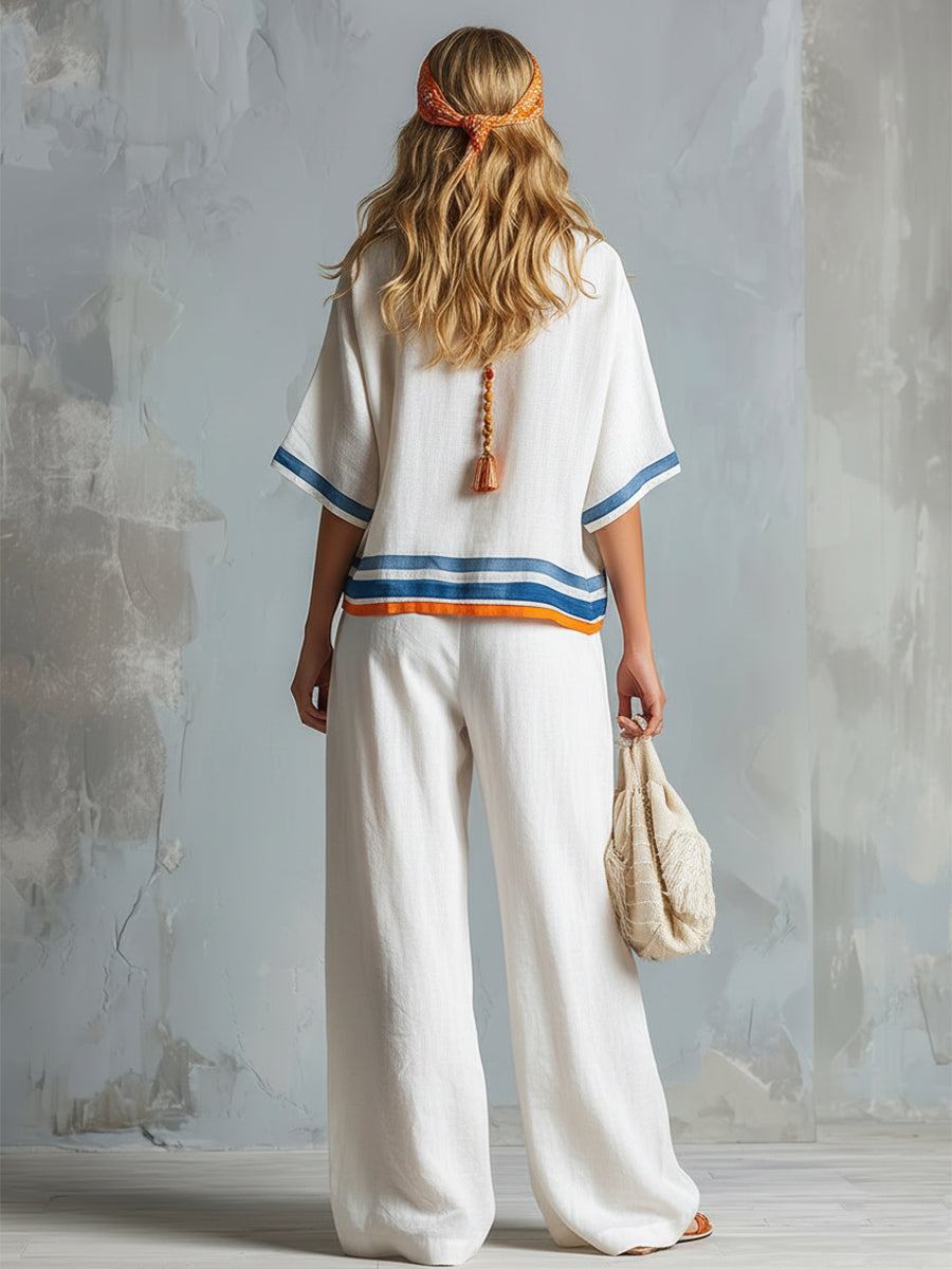 Striped High-Waist Pocket Relaxed Pants