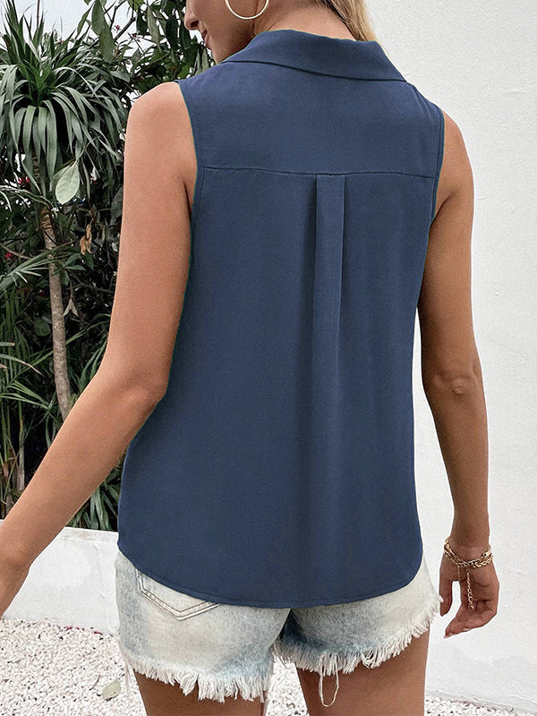 V-Neck Button-Detail Sleeveless Relaxed Vest
