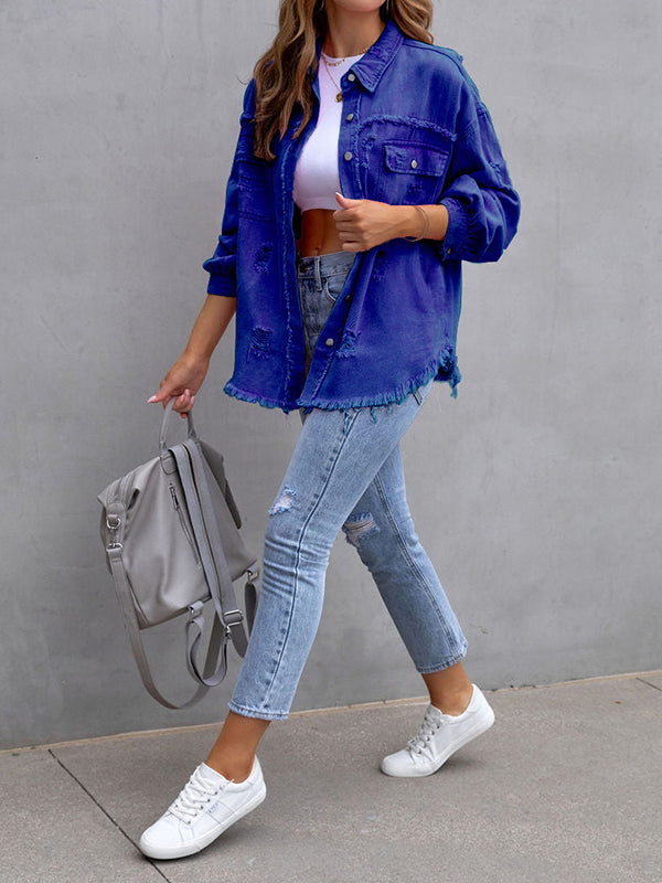 Fringe Pocket Long-Sleeve Relaxed Jacket