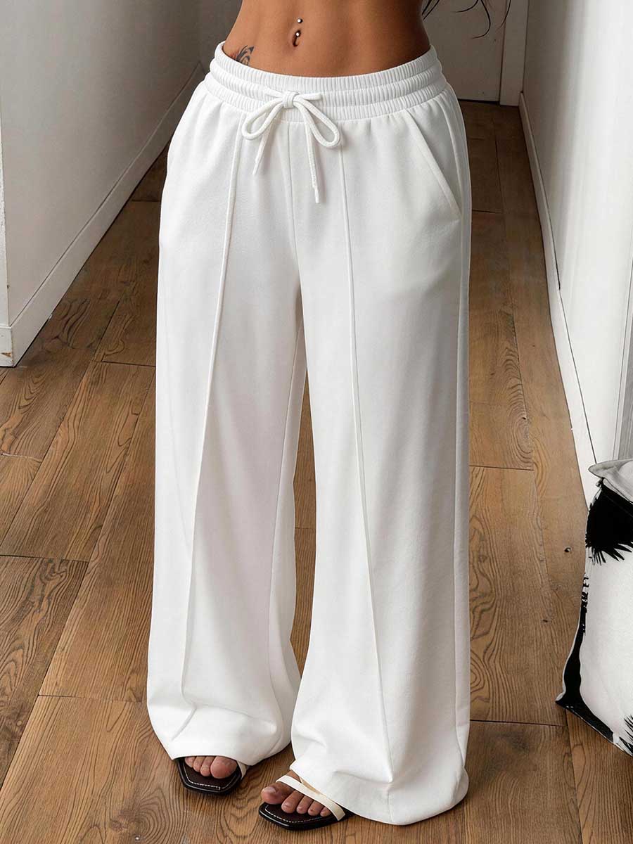 Wide-Leg Drawstring Pocket Elastic Pants