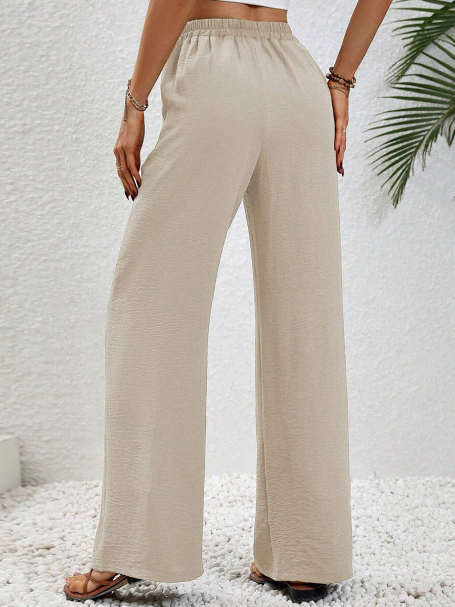 High-Waist Pleated Elastic Relaxed Pants
