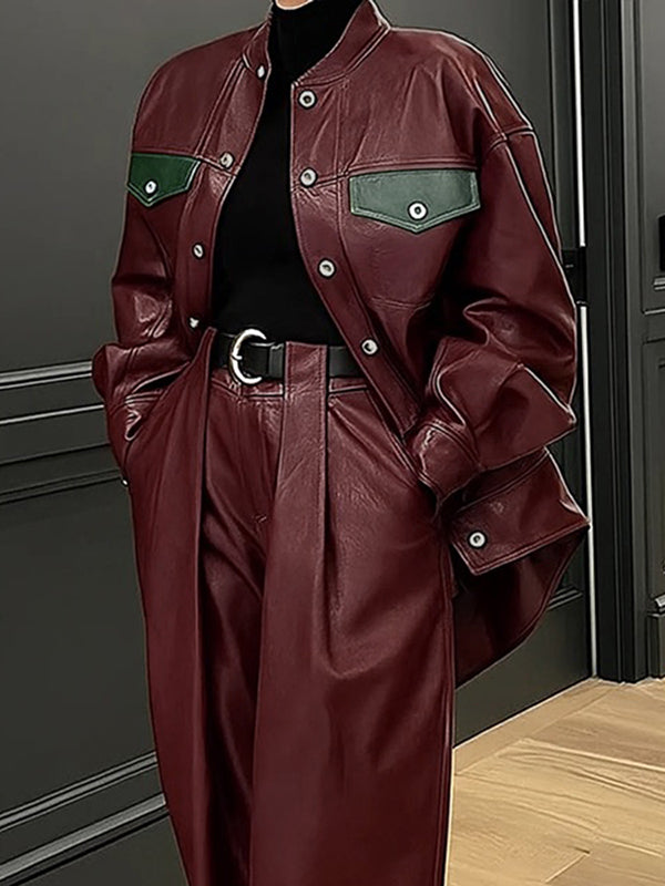 Round-Neck Button-Detail Pocket Long-Sleeve Jacket