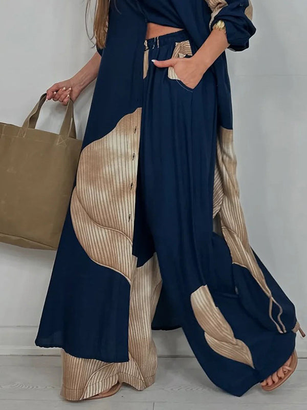 Floral Wide-Leg High-Waist Drawstring Pants