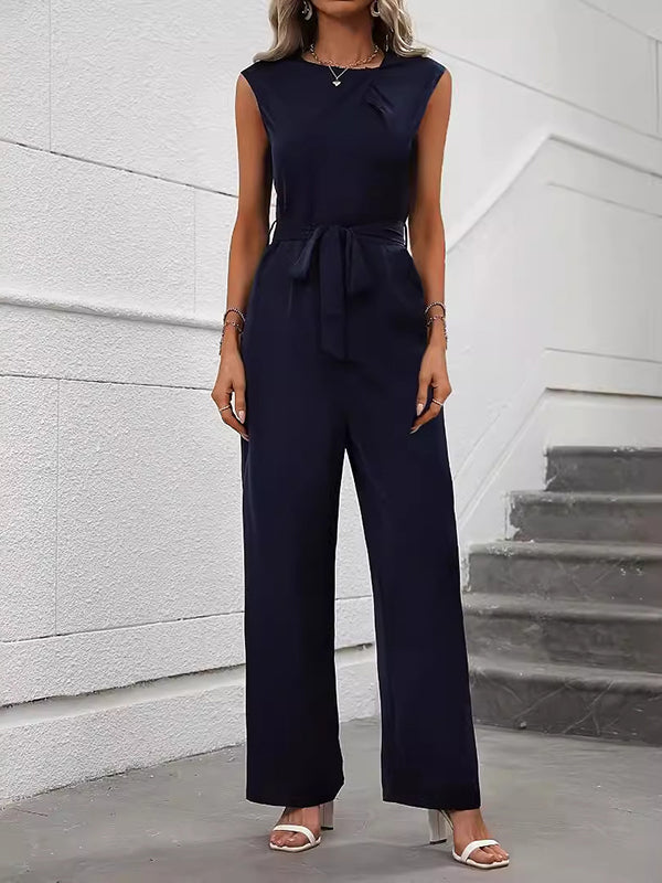 Round-Neck Sleeveless Relaxed Jumpsuit