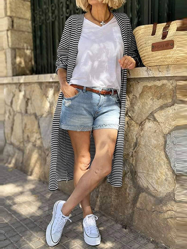 Striped Long-Sleeve Relaxed Contrast Cardigan