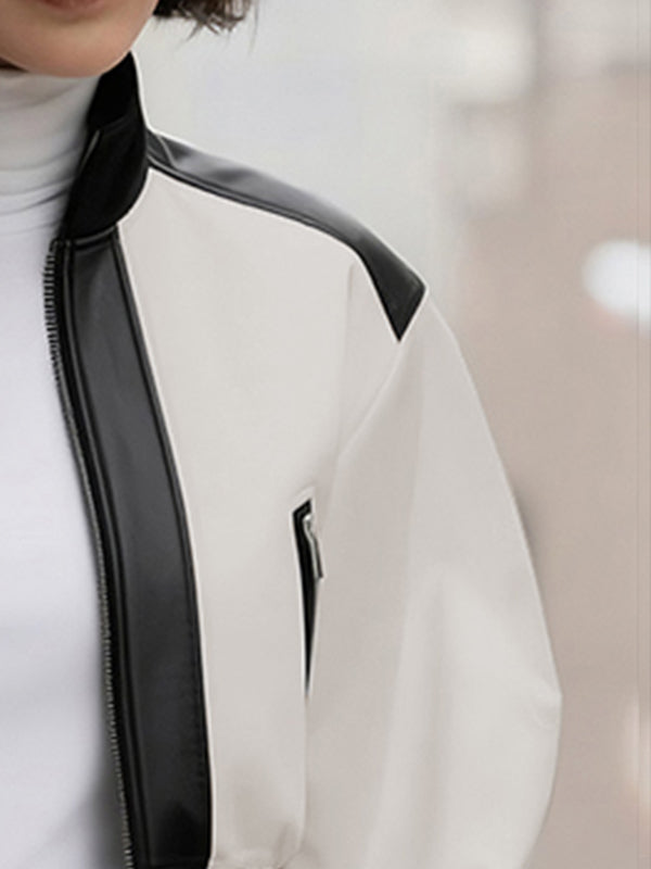 Stand-Collar Zip Contrast Jacket
