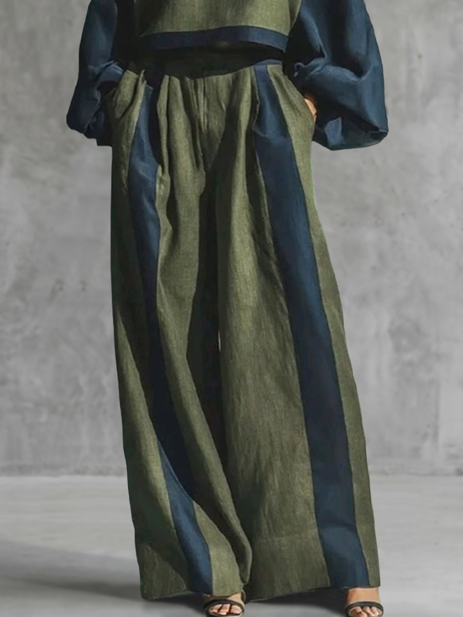 Wide-Leg High-Waist Pocket Elastic Pants