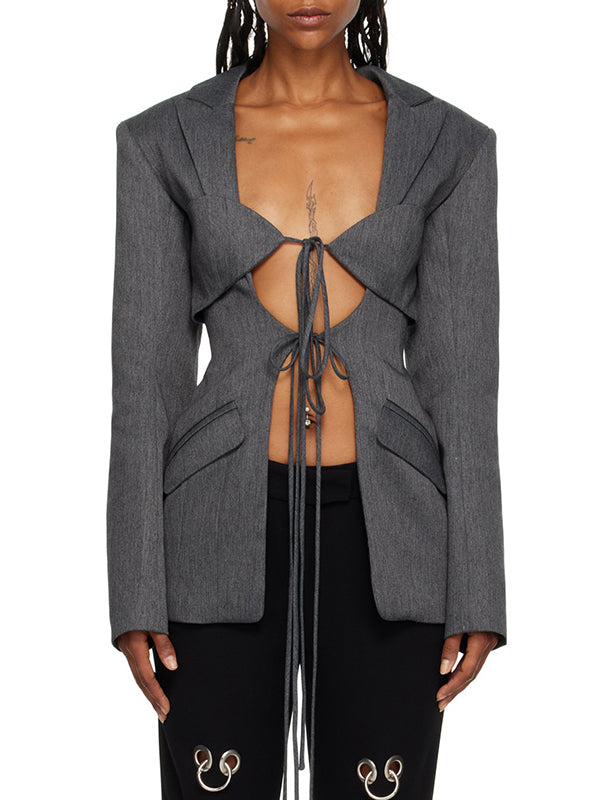 Notch-Collar Pocket Long-Sleeve Relaxed Blazer