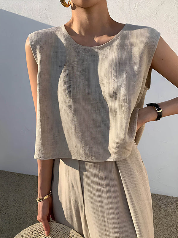 Round-Neck Short-Sleeve Cut-Out Relaxed Vest
