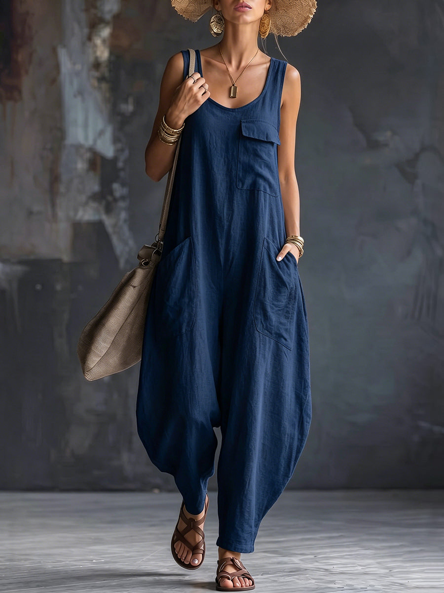 Square-Neck Pocket Sleeveless Relaxed Jumpsuit