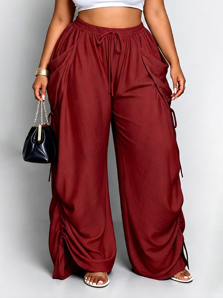 High-Waist Drawstring Pocket Elastic Pants