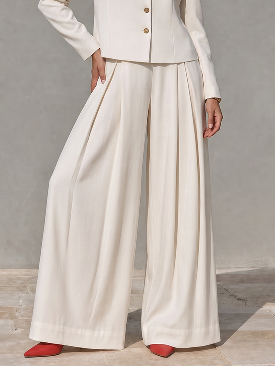 Wide-Leg High-Waist Pleated Pocket Pants