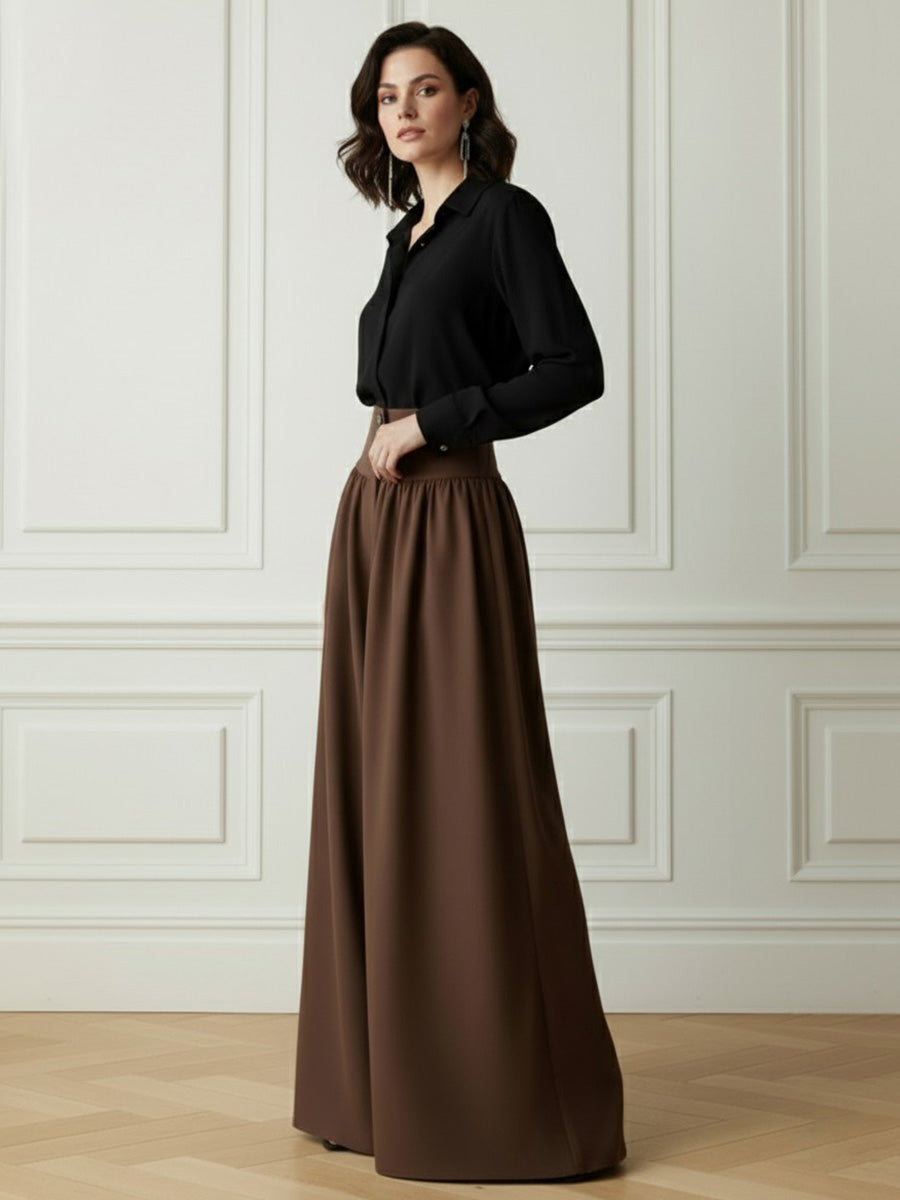 High-Waist Pleated Button-Detail Pocket Pants