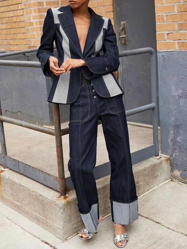 V-Neck Long-Sleeve Relaxed Contrast Jacket
