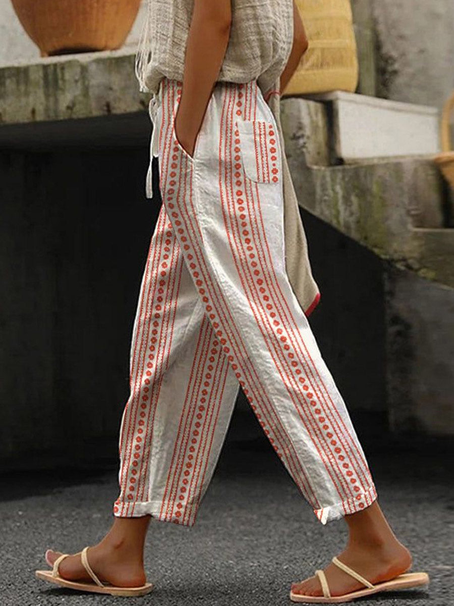 Printed High-Waist Plus Size Drawstring Pants