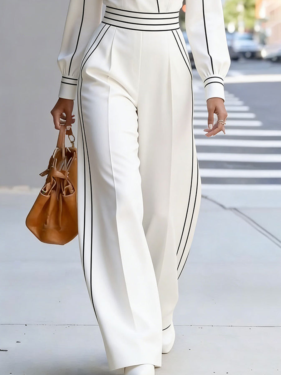 High-Waist Notch-Collar Pleated Pocket Jumpsuit