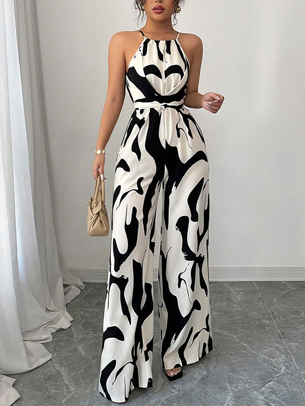 Pleated Sleeveless Relaxed Contrast Jumpsuit