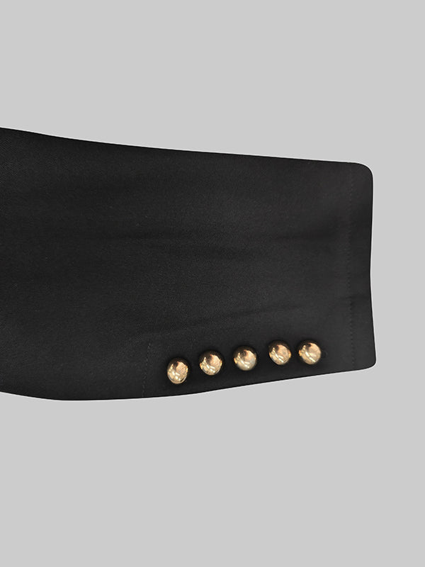 Notch-Collar Side-Split Long-Sleeve Jacket