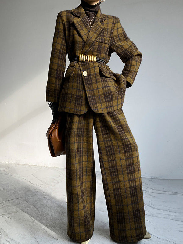 Checked High-Waist Relaxed Pants