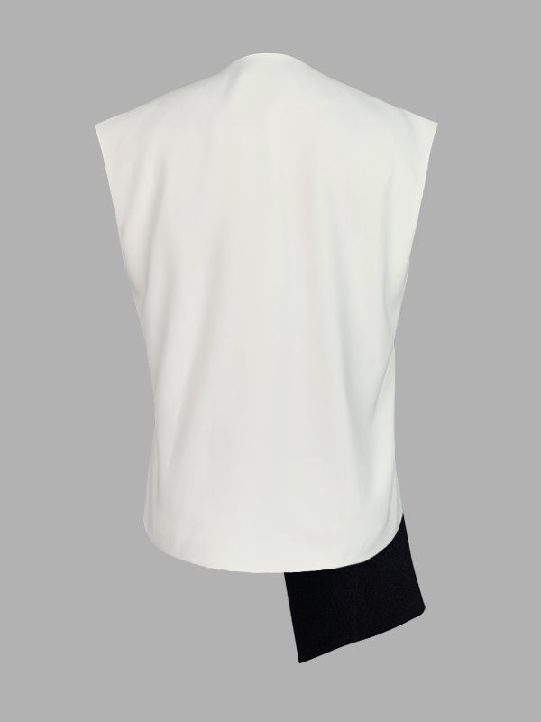 V-Neck Asymmetric Sleeveless Relaxed Vest