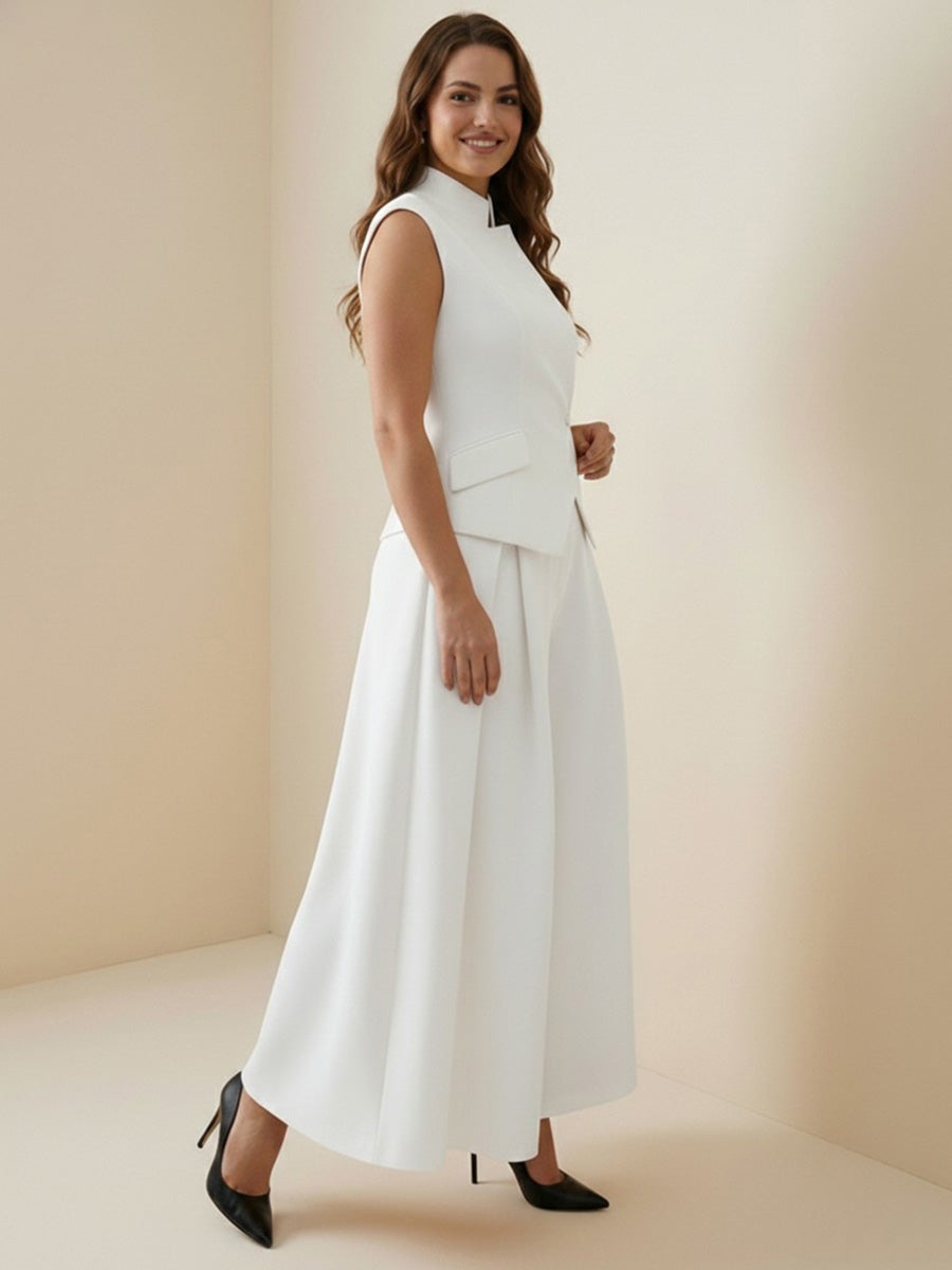 High-Waist Stand-Collar Asymmetric Button-Detail Tank Top