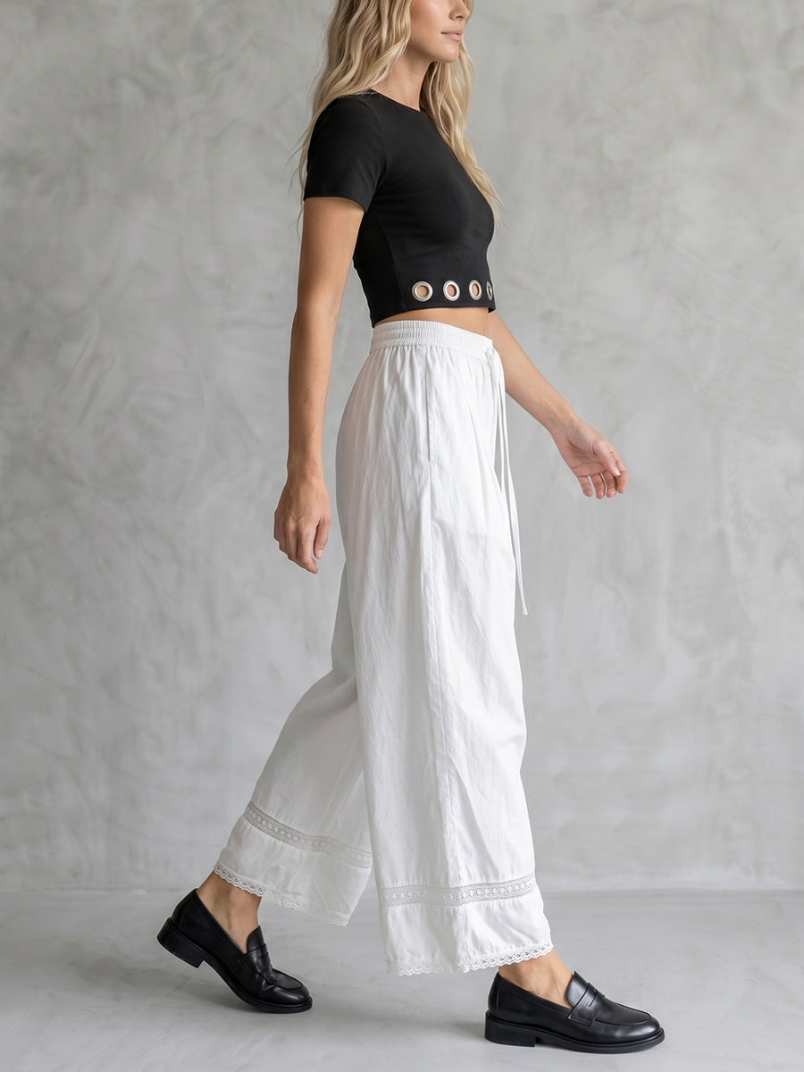 Wide-Leg High-Waist Drawstring Pocket Pants