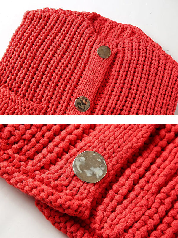 Knit Button-Detail Pocket Sleeveless Cardigan