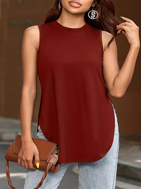 Round-Neck Side-Split Sleeveless Relaxed Cover-Up