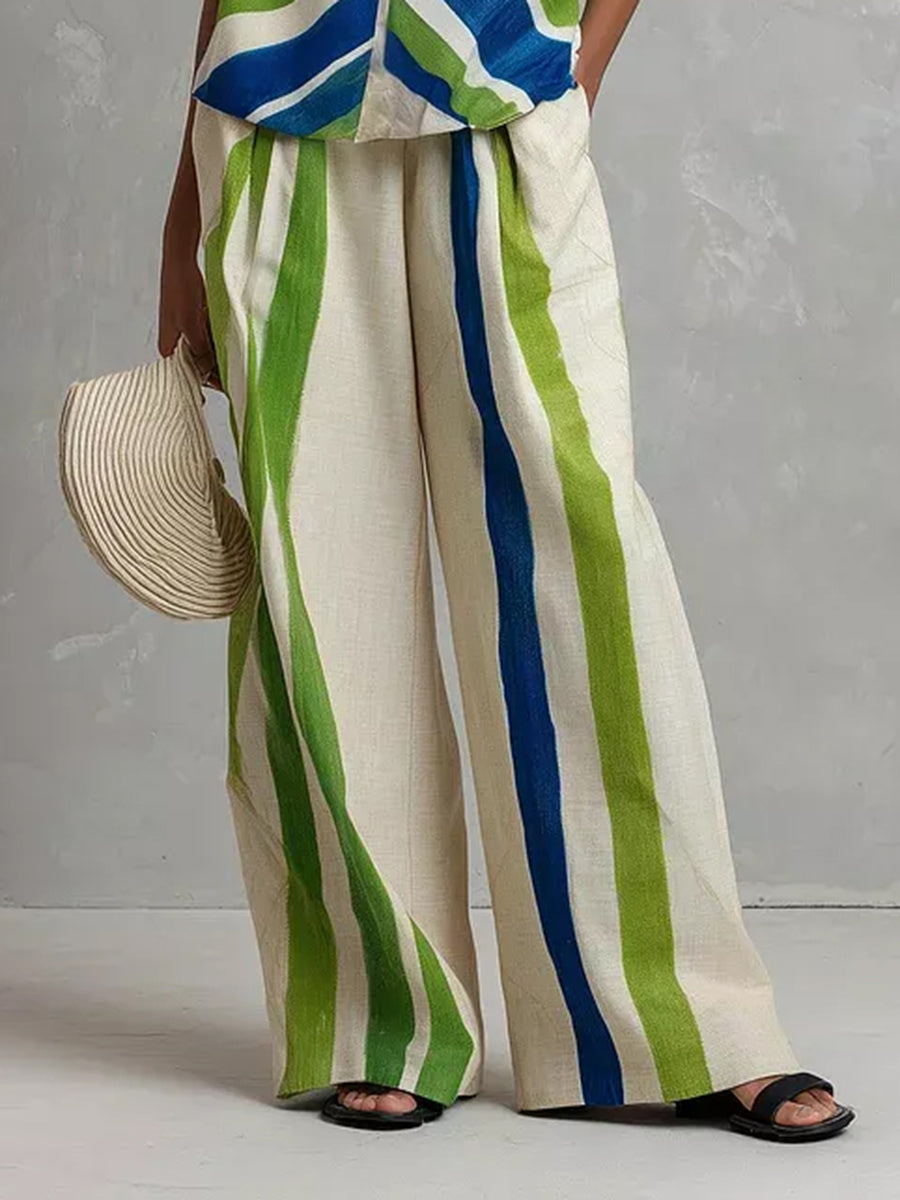 Striped High-Waist Pocket Relaxed Pants