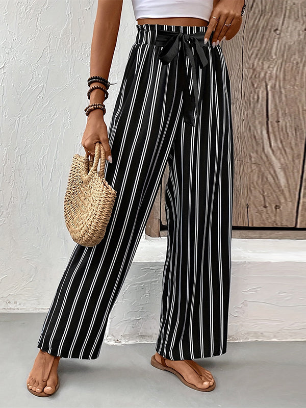 Striped High-Waist Pocket Relaxed Pants