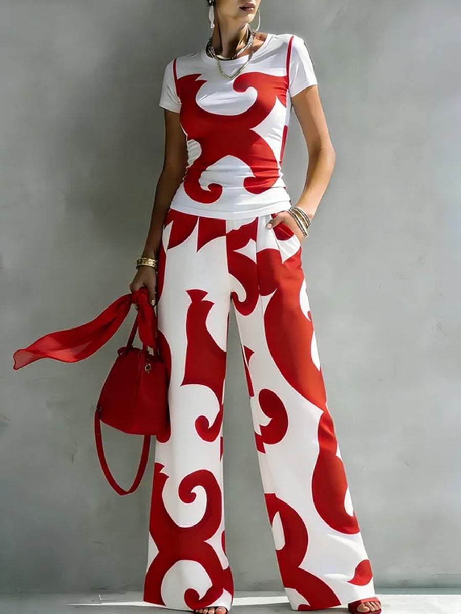 Printed High-Waist Pocket Relaxed Pants