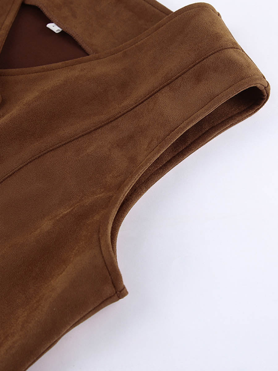 V-Neck Button-Detail Sleeveless Relaxed Vest