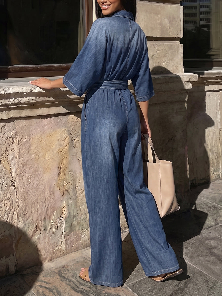 Gradient High-Waist Button-Detail Pocket Jumpsuit