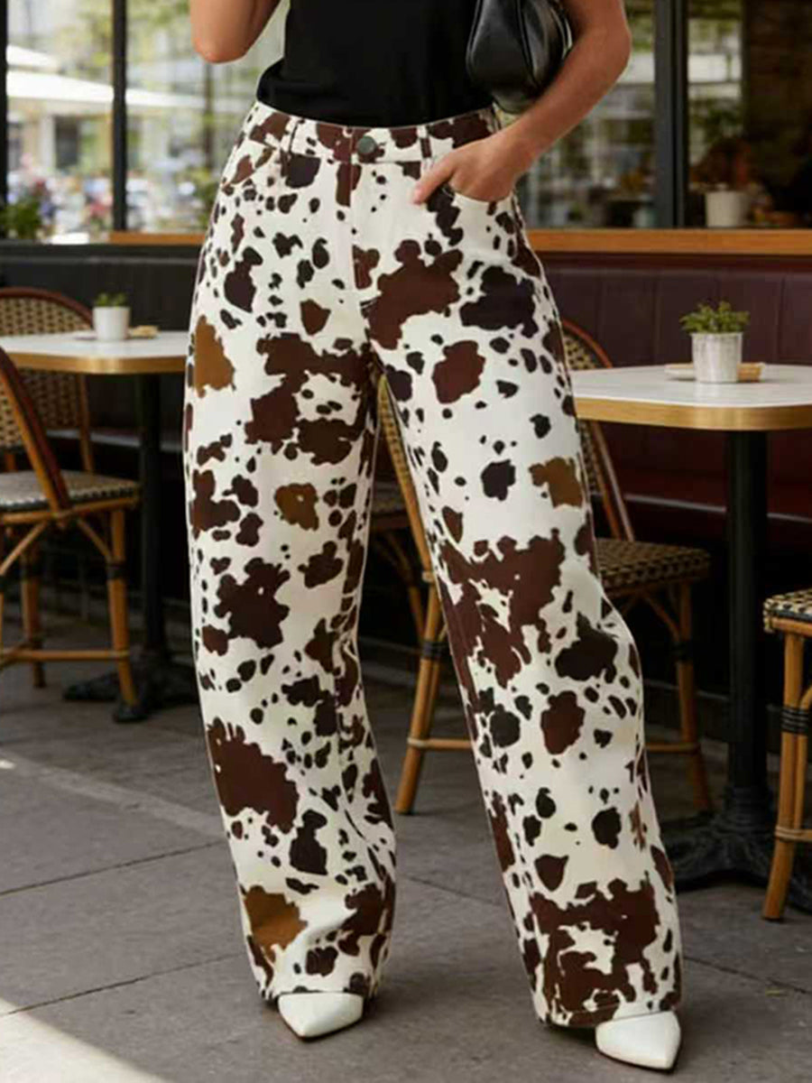Printed High-Waist Contrast Pants