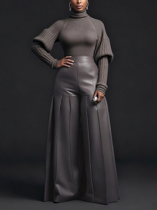 Wide-Leg High-Waist Pleated Zip Pants