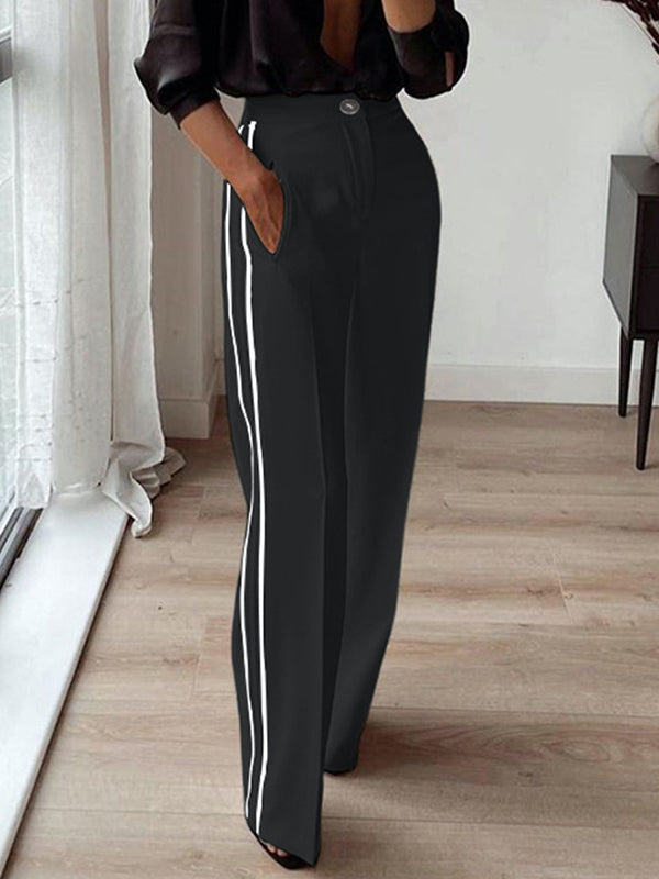 Striped High-Waist Pocket Relaxed Pants