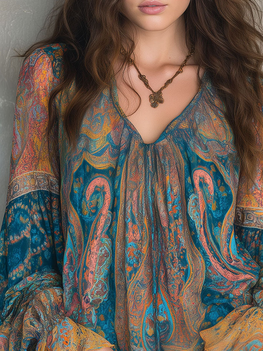 Selah | Boho Paisley Chiffon Blouse
