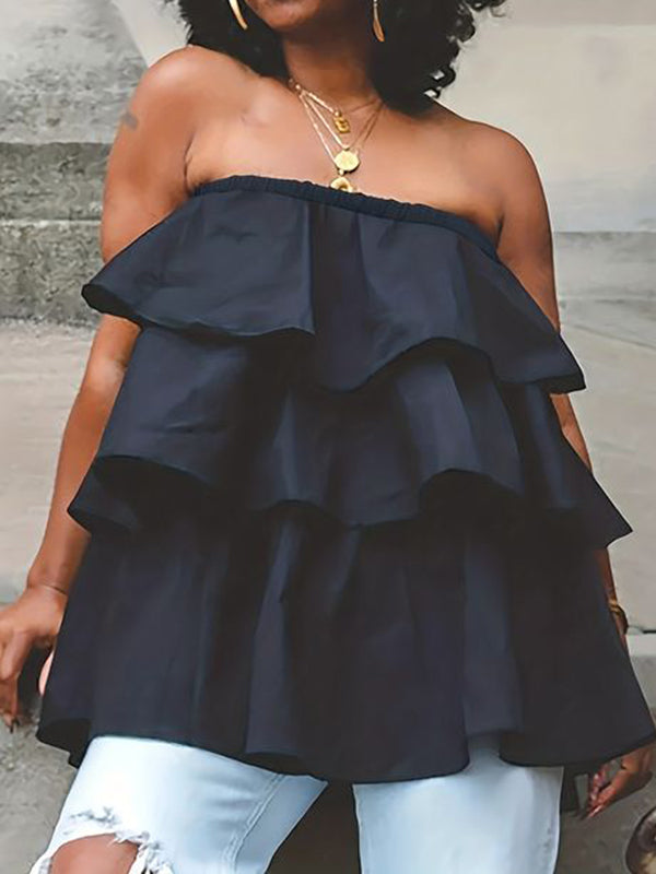 A-Line Ruffle Elastic Relaxed Vest