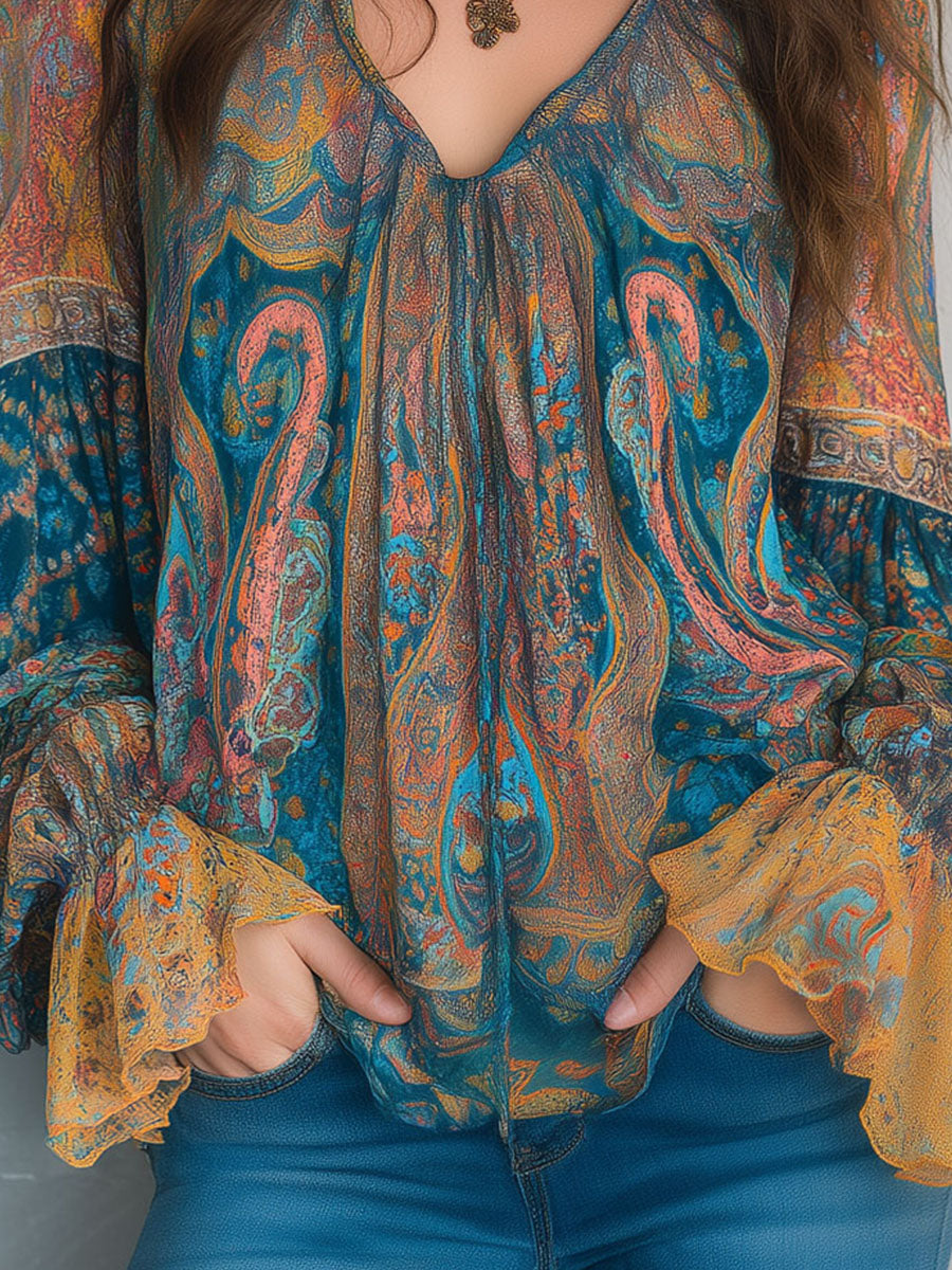 Selah | Boho Paisley Chiffon Blouse