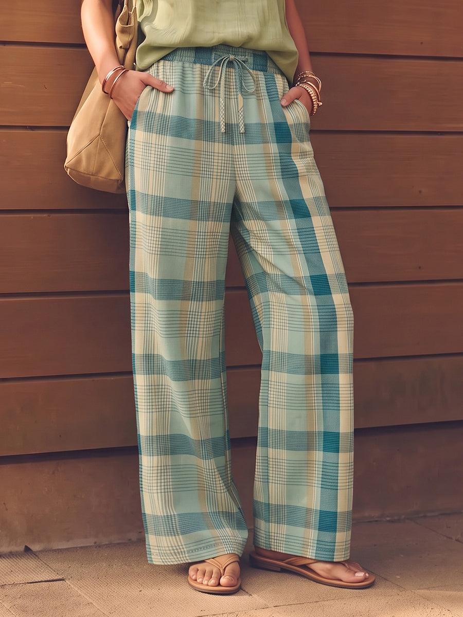 Checked Wide-Leg Pocket Relaxed Pants