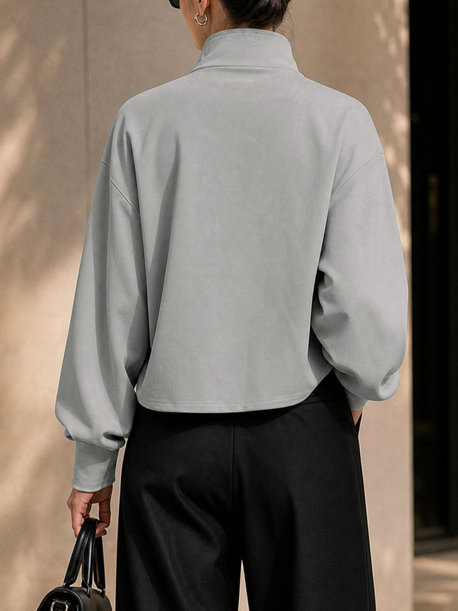 Stand-Collar Zip Long-Sleeve Relaxed Jacket