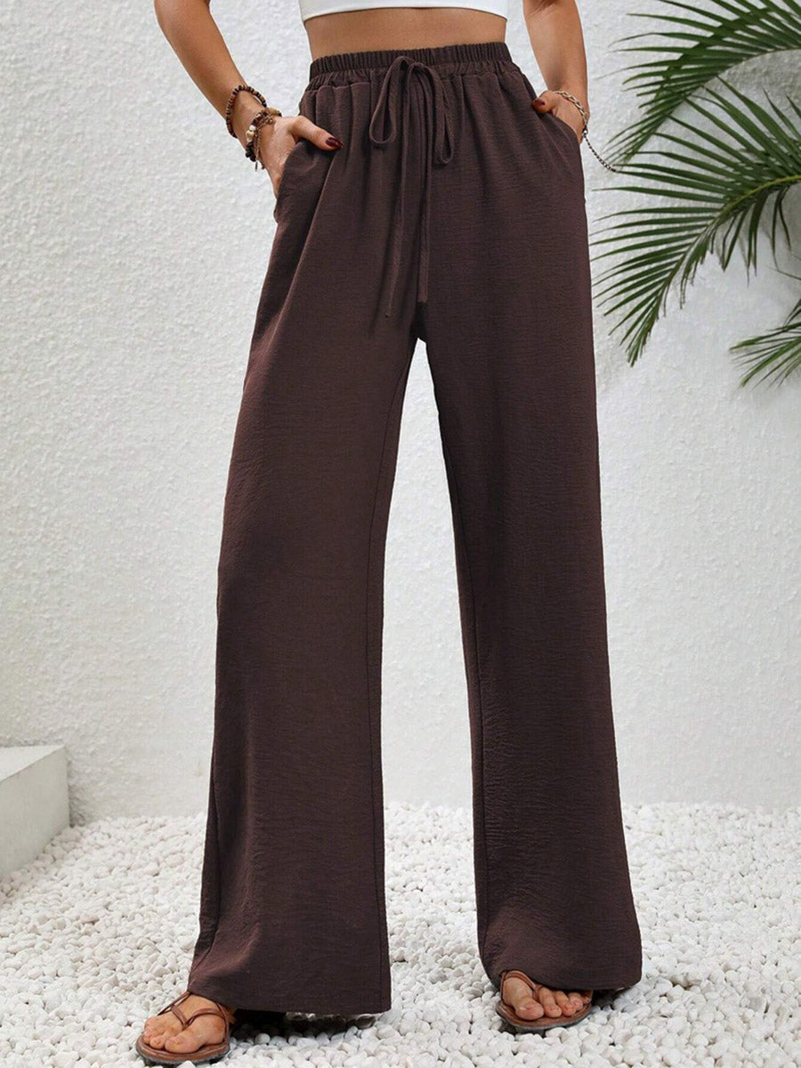High-Waist Pleated Elastic Relaxed Pants