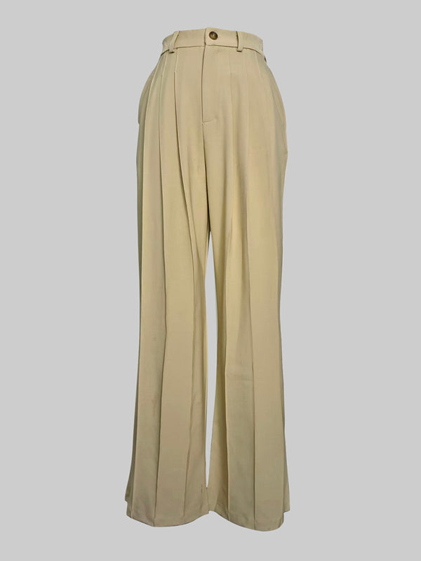 Wide-Leg High-Waist Pleated Pocket Belt