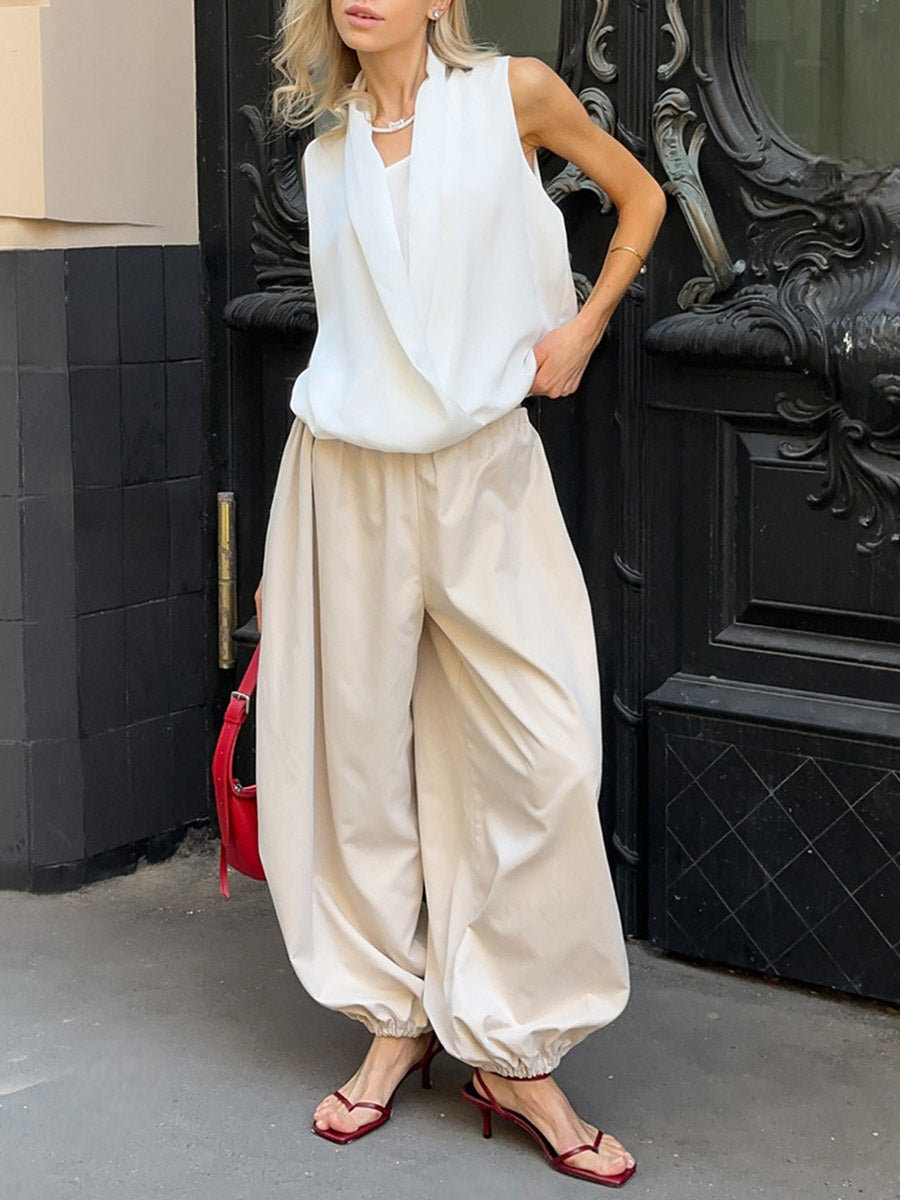 High-Waist Pleated Drawstring Pants