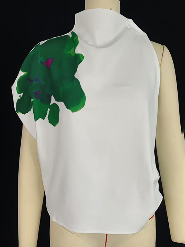 Floral Asymmetric Sleeveless Relaxed Vest