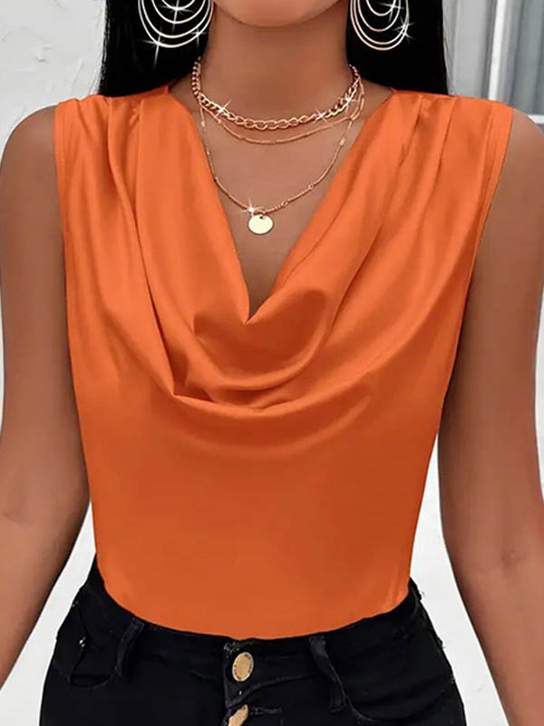 V-Neck Pleated Sleeveless Relaxed Vest